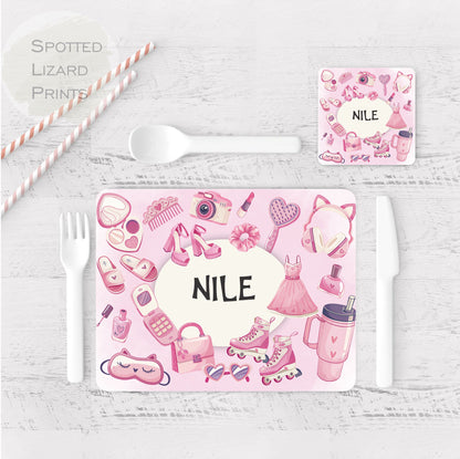Personalised Girls pamper party themed placemat and coaster