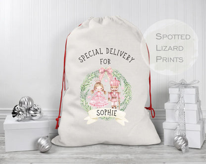 personalised santa sack with ballerina and nutcraker
