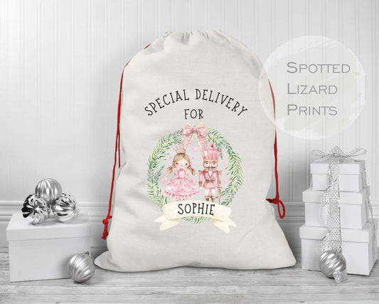 personalised santa sack with ballerina and nutcraker