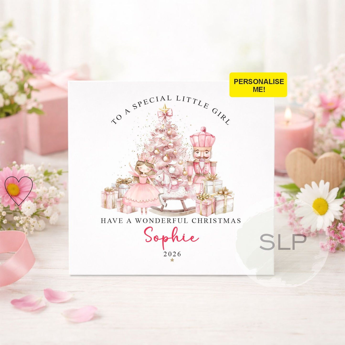 Personalised Pink Nutcracker Christmas Card for Girls
