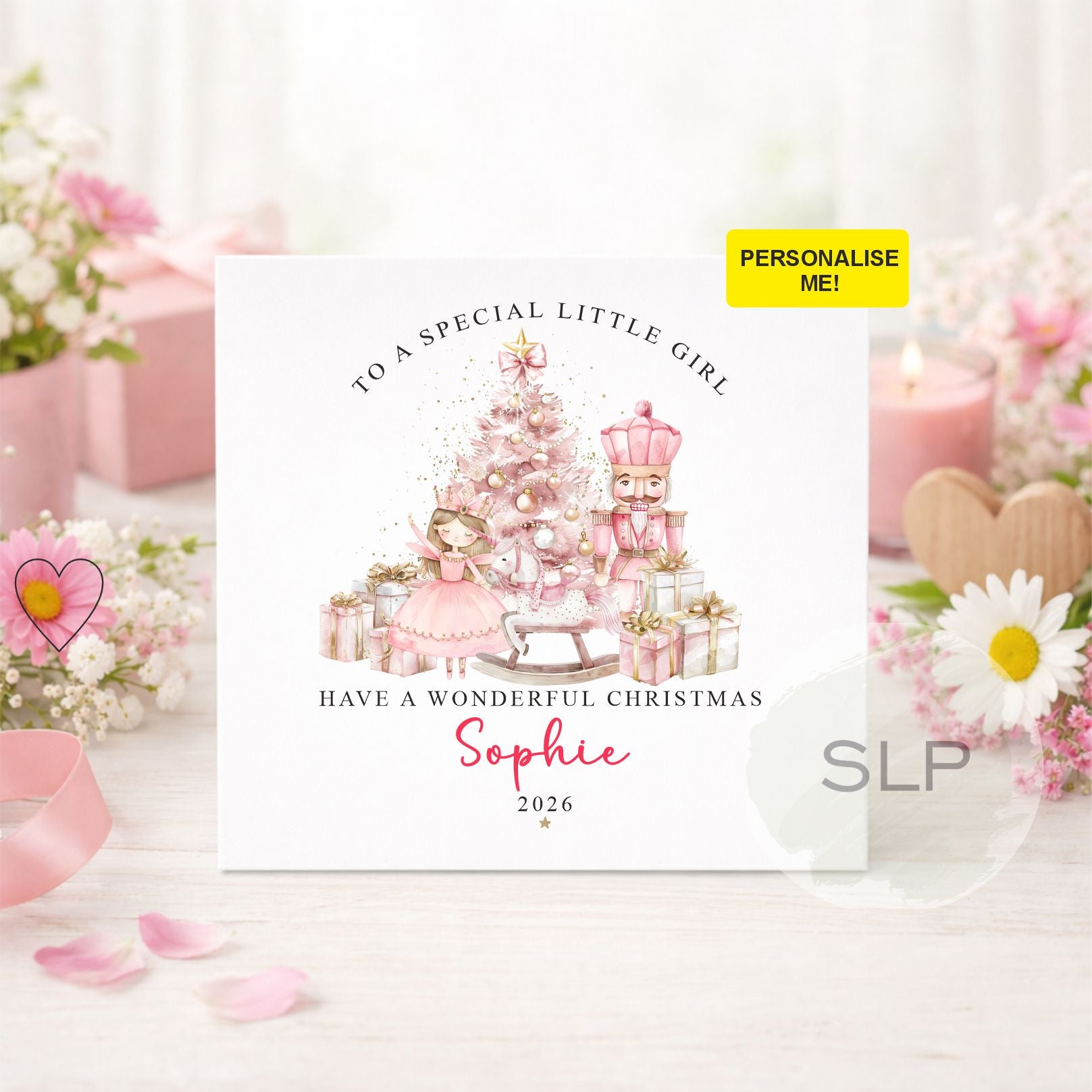 Personalised Pink Nutcracker Christmas Card for Girls