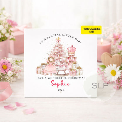 Personalised Pink Nutcracker Christmas Card for Girls
