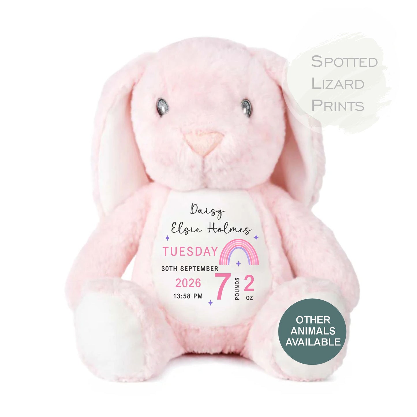 Personalised New Baby Bunny Rabbit Soft Toy Gift - Birth Stats Teddy Bear - Newborn Baby Gift - Baby Keepsake -Soft Toy - Baby Shower Gift