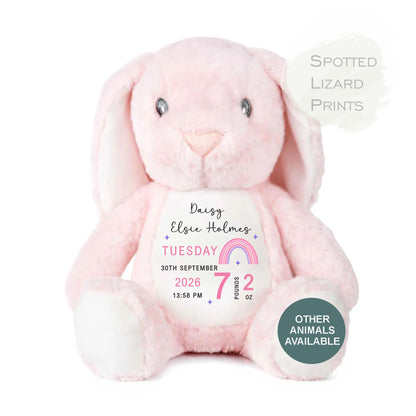 Personalised New Baby Bunny Rabbit Soft Toy Gift - Birth Stats Teddy Bear - Newborn Baby Gift - Baby Keepsake -Soft Toy - Baby Shower Gift