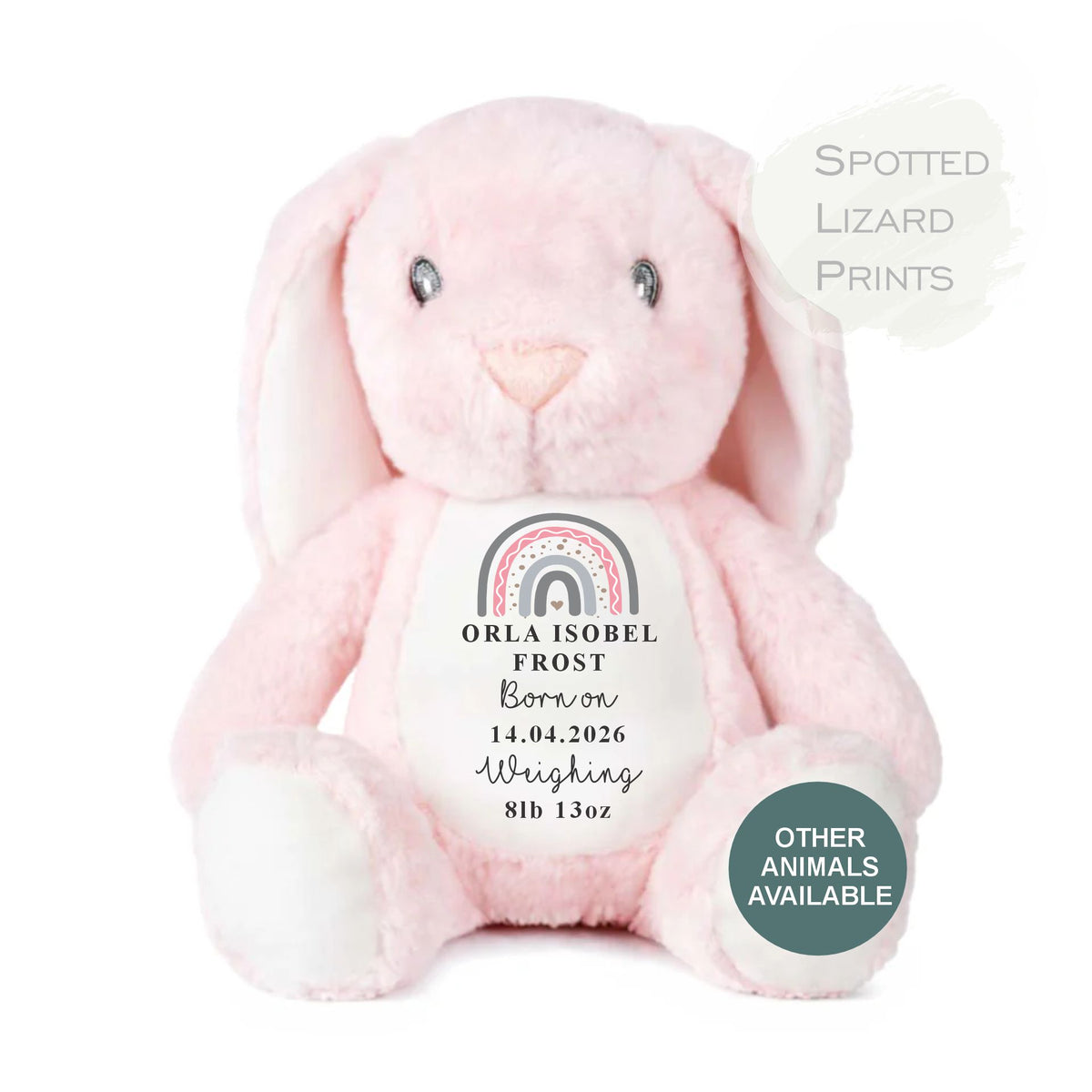 announcement Bunny Toy Name, Weight and Date of Birth - Baby Shower - Baby Gift - Baby Girl Baby Boy