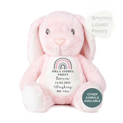 announcement Bunny Toy Name, Weight and Date of Birth - Baby Shower - Baby Gift - Baby Girl Baby Boy