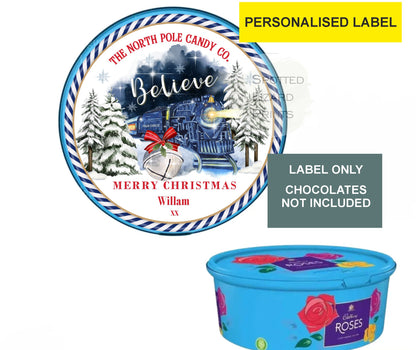 Personalised Christmas Chocolate Tub Labels, Merry Christmas Stickers 