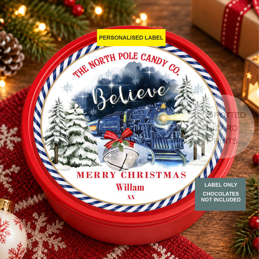 Personalised Christmas Chocolate Tub Sticker, Santa Mail Treat Tub Label, Christmas Eve Sweet Sticker, Kids Xmas Gift