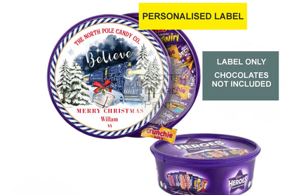 Personalised Christmas Chocolate Tub Labels, Merry Christmas Stickers 