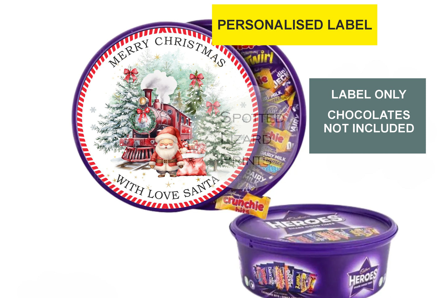 Personalised Christmas Chocolate Tub Labels, Merry Christmas Stickers 