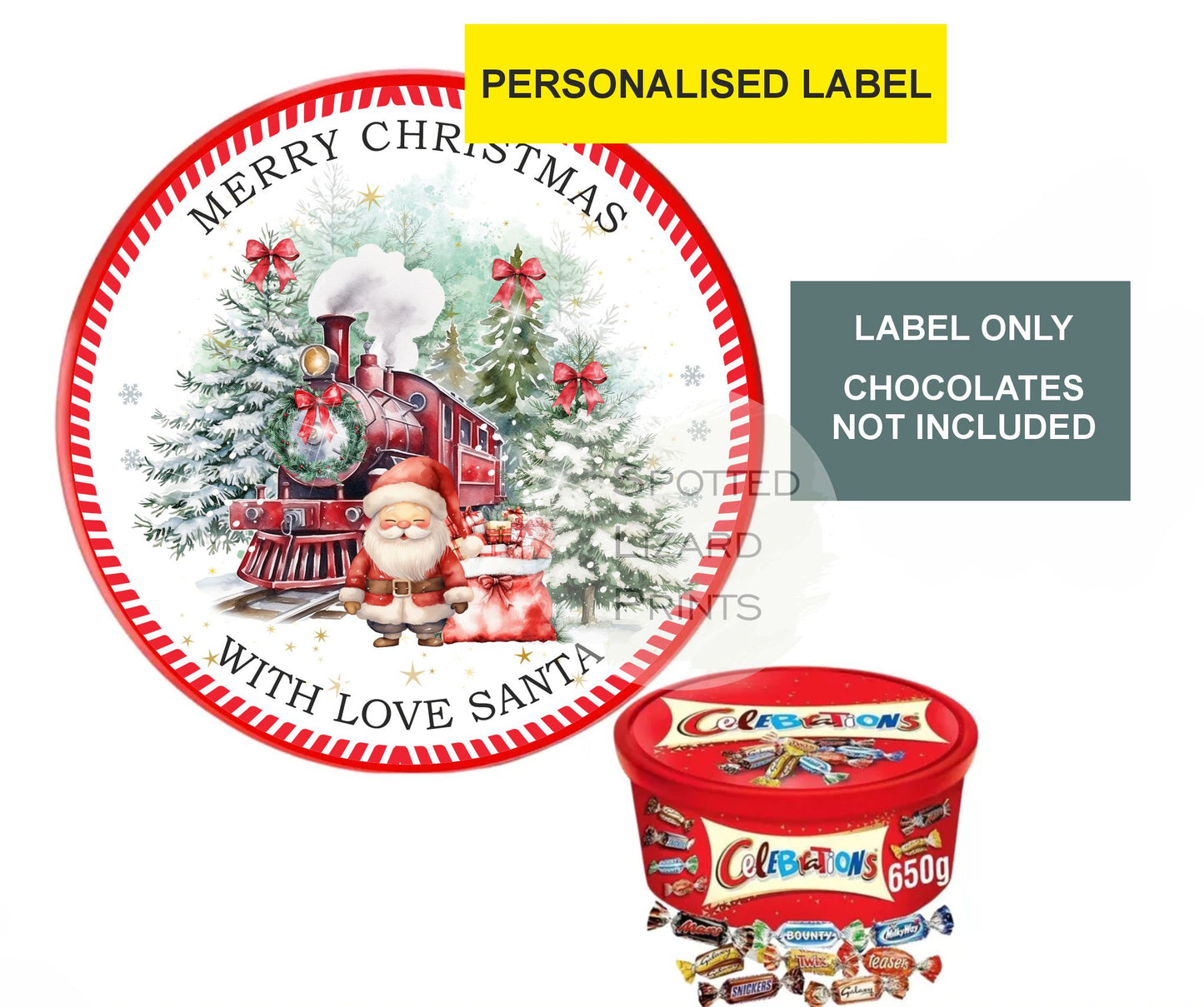 Personalised Christmas Chocolate Tub Labels, Merry Christmas Stickers 