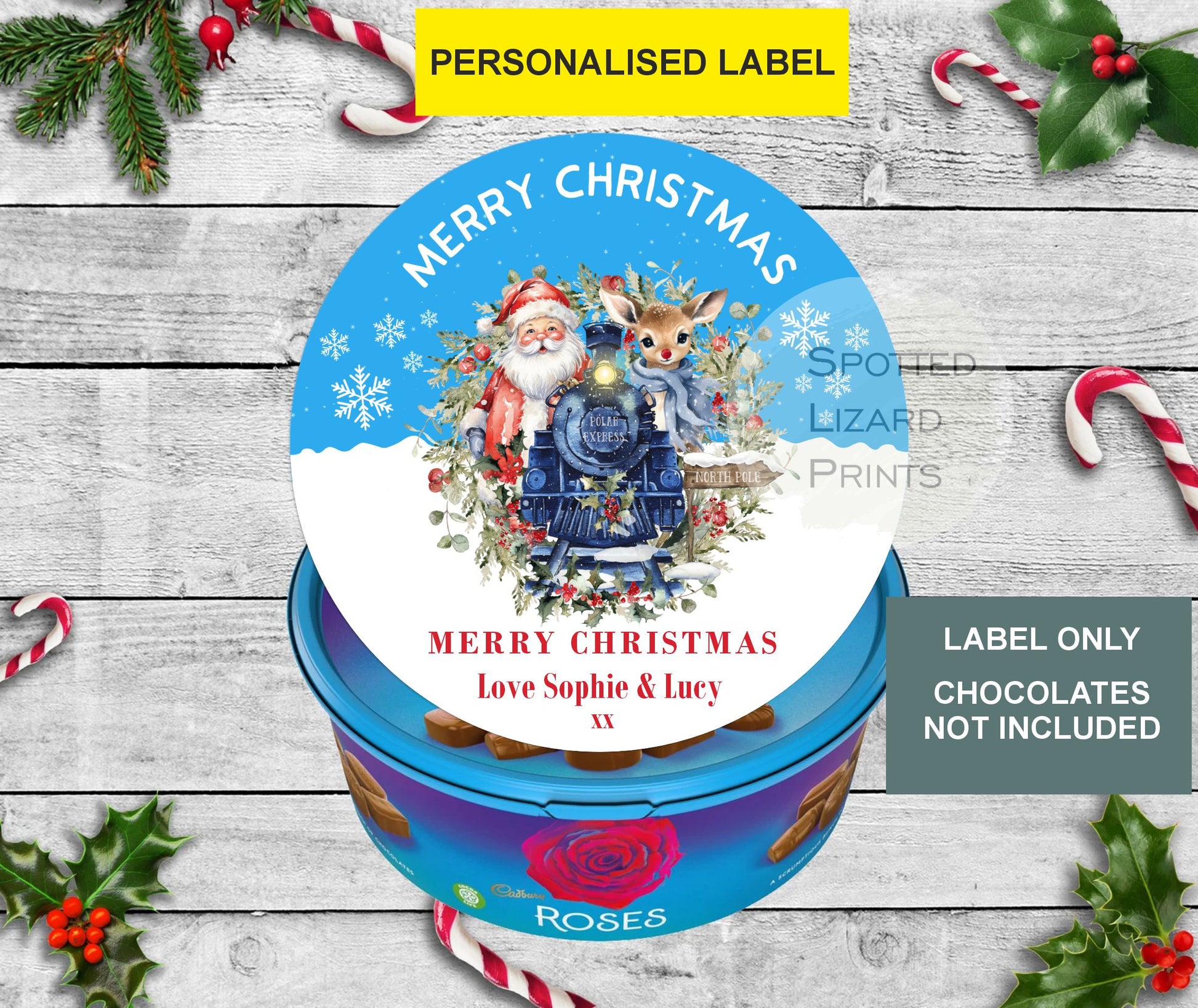 Personalised Christmas Chocolate Tub Labels, Merry Christmas Stickers