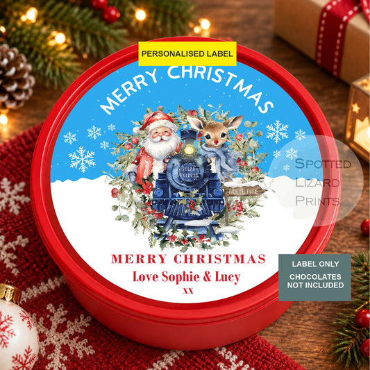 Personalised Christmas Chocolate Tub Sticker, Santa Mail Treat Tub Label, Christmas Eve Sweet Sticker, Kids Xmas Gift