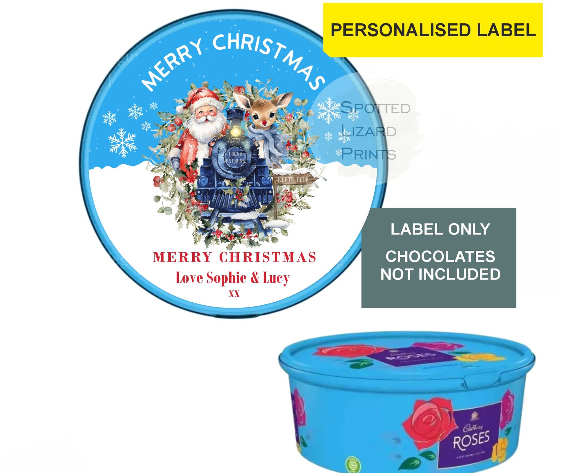 Personalised Christmas Chocolate Tub Labels, Merry Christmas Stickers