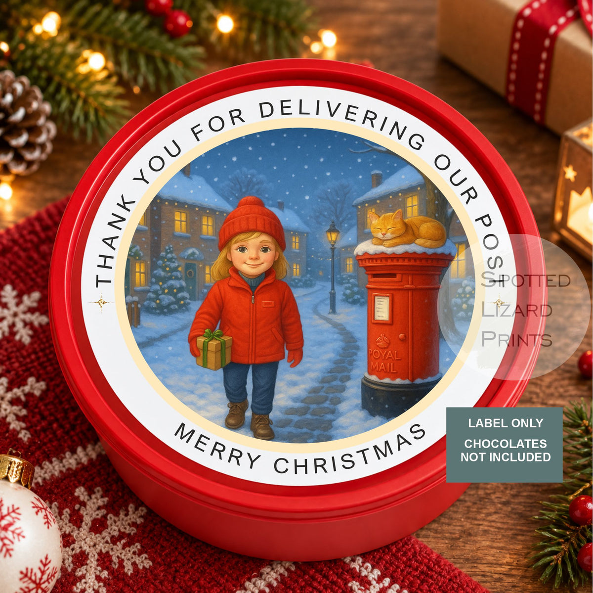 Personalised Christmas Chocolate Tub Sticker, Santa Mail Treat Tub Label, Christmas Eve Sweet Sticker, Kids Xmas Gift