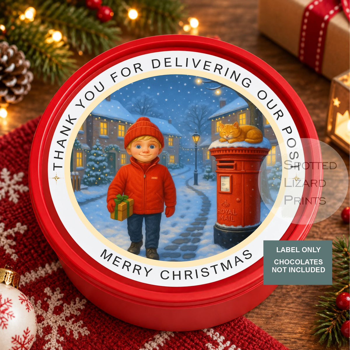 Personalised Christmas Chocolate Tub Sticker, Santa Mail Treat Tub Label, Christmas Eve Sweet Sticker, Kids Xmas Gift