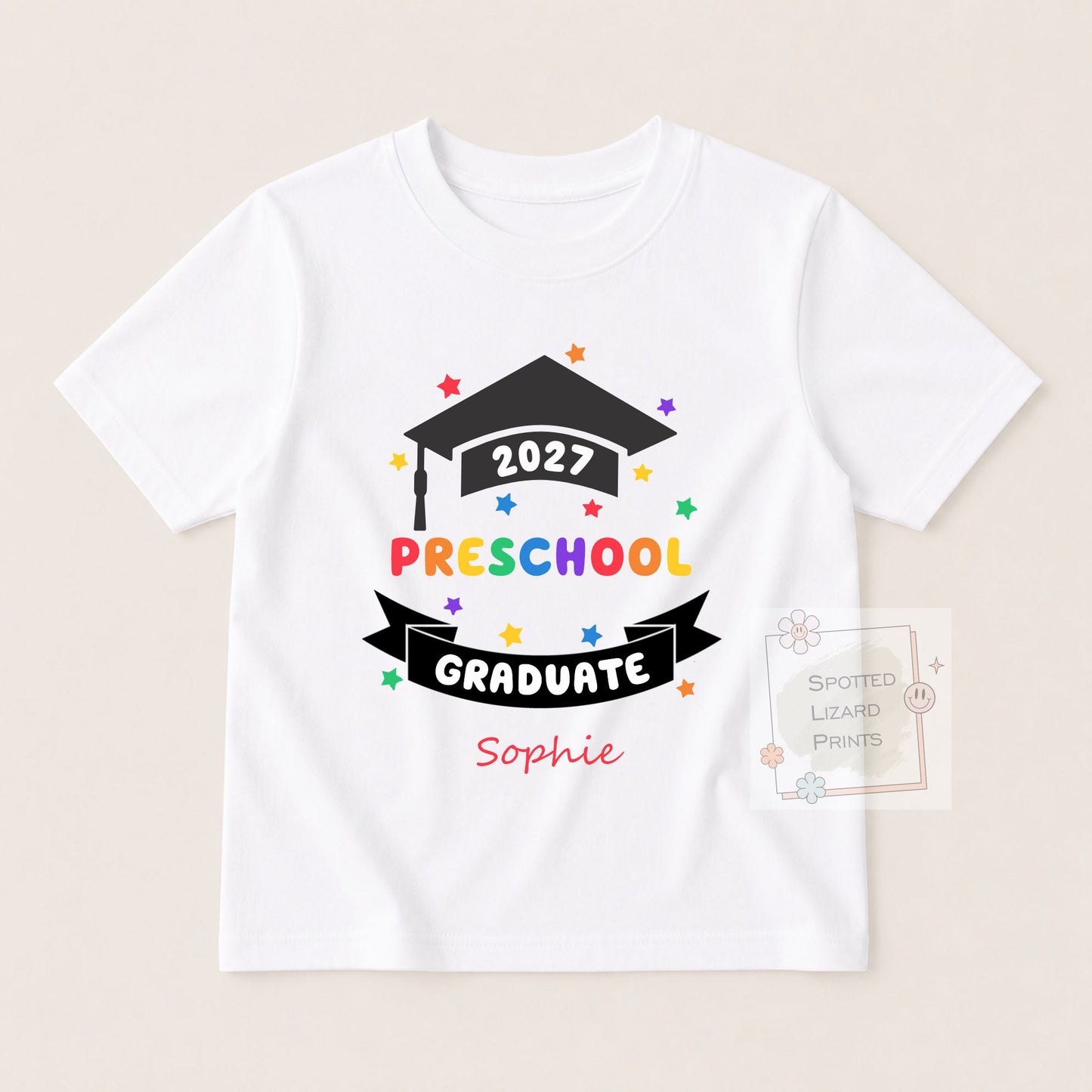 Personalised Nursery Graduation T-Shirt 2027 | Preschool Reception Childminder Graduate Shirt | Kids Leavers Top | Custom Name Graduation