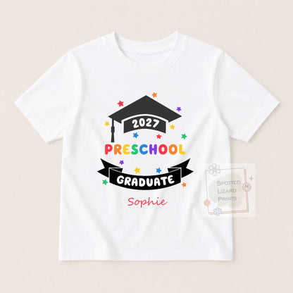 Personalised Nursery Graduation T-Shirt 2027 | Preschool Reception Childminder Graduate Shirt | Kids Leavers Top | Custom Name Graduation