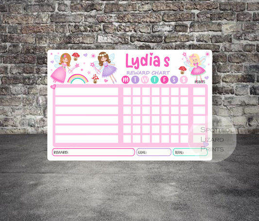Personalised Fairy & Princess Reward Chart | Kids Reward Chart | Behaviour Chart - Goals - Points - Rewards