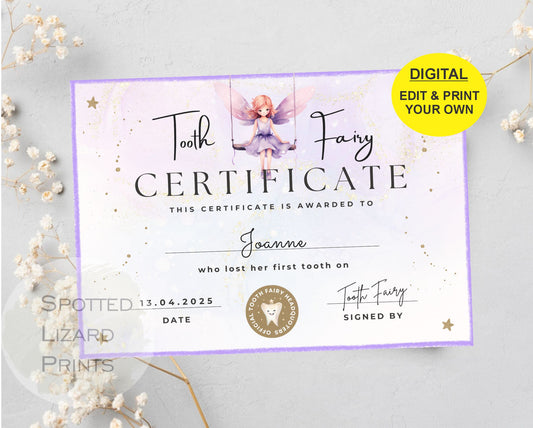 Tooth Fairy certificate