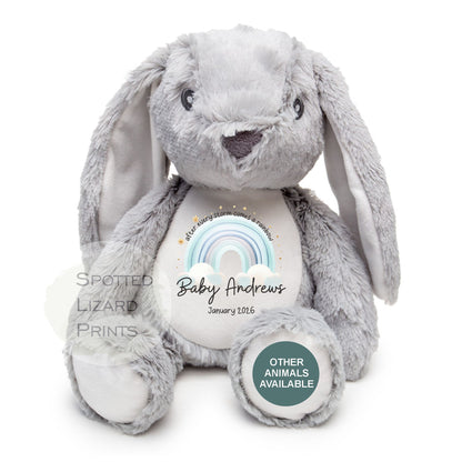 After Every Storm comes a rainbow Baby Teddy - IVF New baby arrival gift, new baby soft toy | miracle baby | rainbow baby