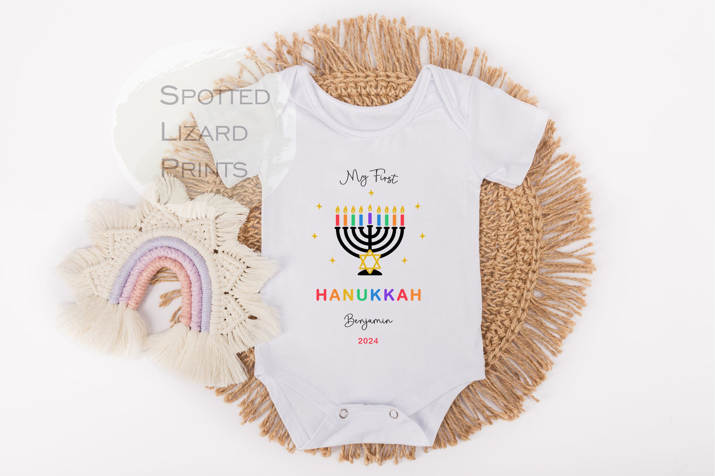 My First Hanukkah Personalised Baby - First Hanukkah sleepsuit - 1st Hanukkah Gift - Jewish Holiday Celebration - Chanukah Gift Baby Outfit