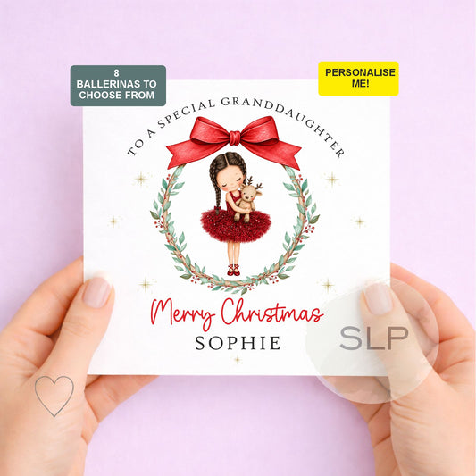 Personalised Christmas Card for Daughter, Granddaughter, Niece or Little Girl | Red Christmas Fairy Card | Choose Skin & Hair