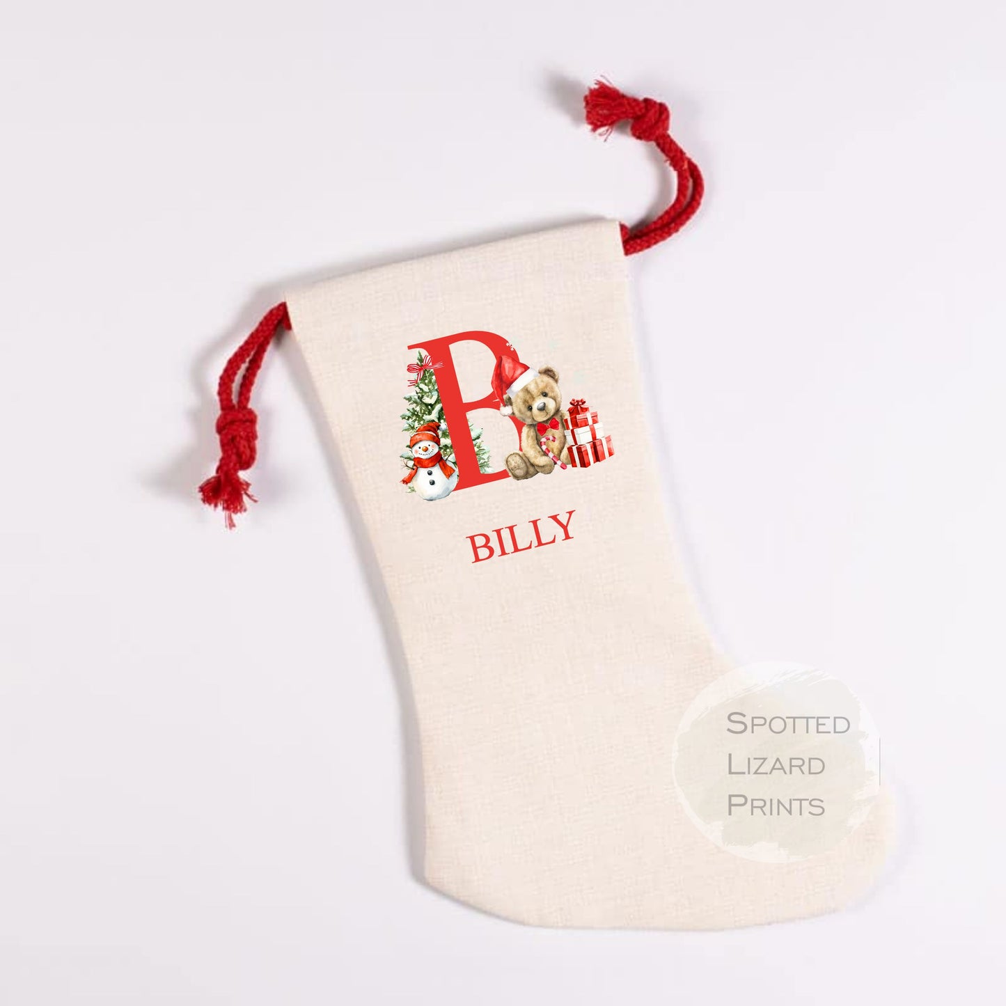 personalised santa stocking with initial and name