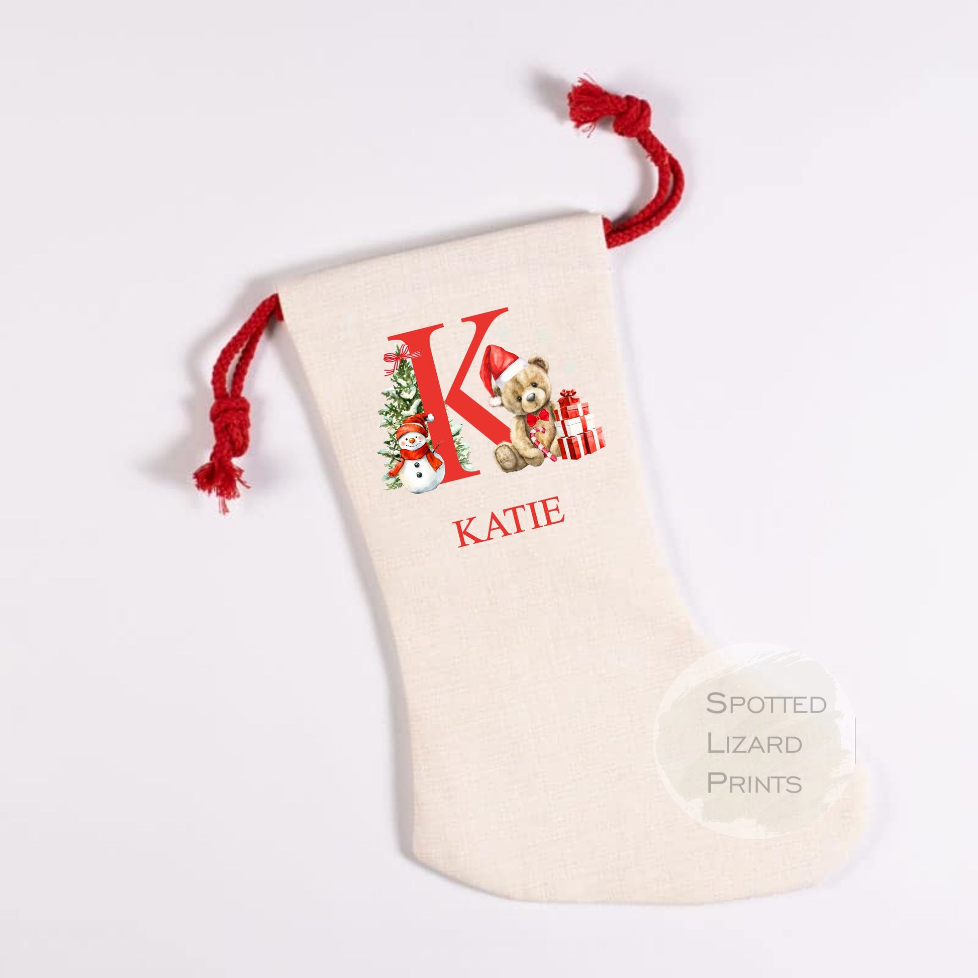 personalised santa stocking with initial and name