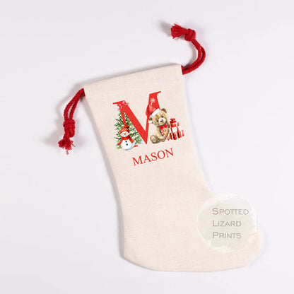 personalised santa stocking with initial and name