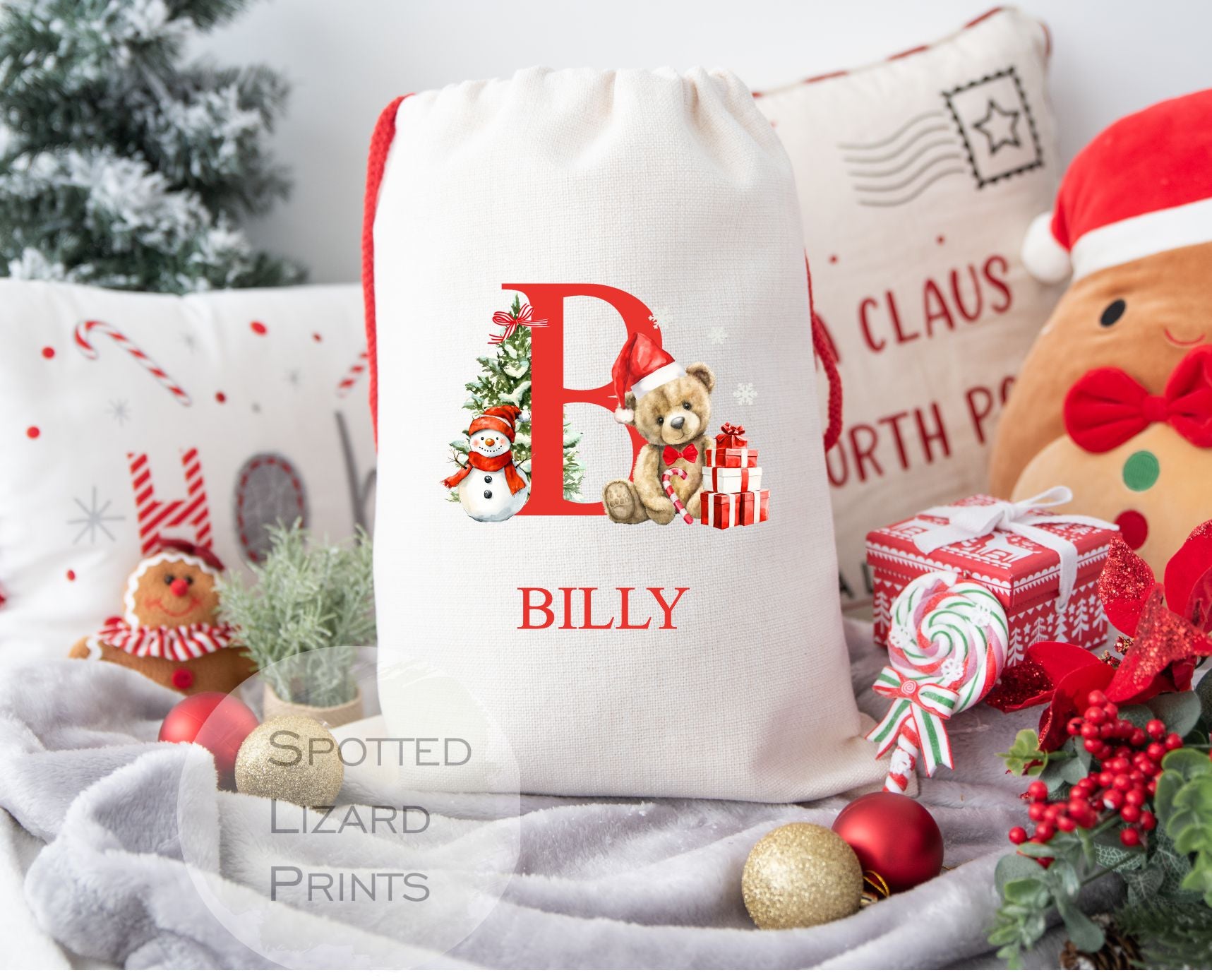 personalised santa sack with initial and name