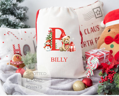 personalised santa sack with initial and name