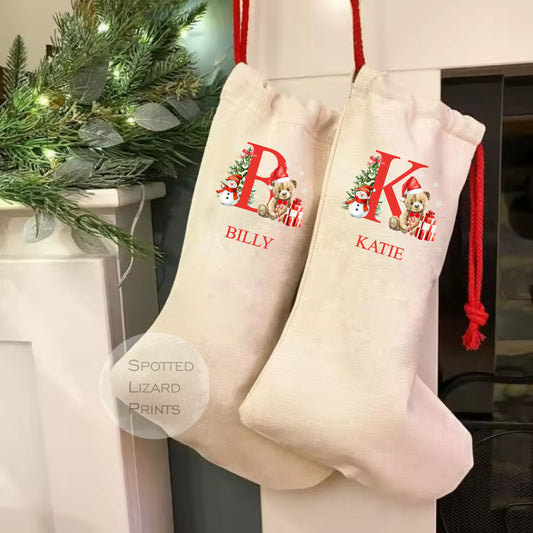 personalised santa stocking with initial and name