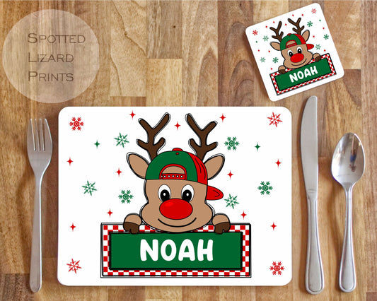 Personalised Christmas Placemat and Coaster Set, Kid's Dinner Set, Christmas gift, Children's Birthday Gift, Christmas Placemat