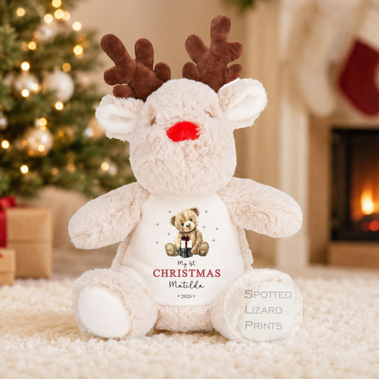 Personalised First Christmas Reindeer Teddy, First Christmas Gift, Baby 1st Christmas Keepsake - Christmas Eve Box My First Christmas Teddy