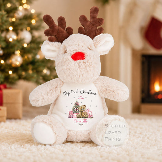 Personalised Teddy Christmas Reindeer | Babys First Xmas | 1st Christmas Keepsake | Xmas Eve Gift | Soft Toy My First Christmas Teddy