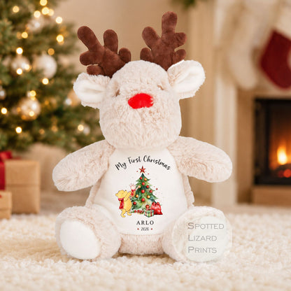 Personalised Teddy Christmas Reindeer | Babys First Xmas | 1st Christmas Keepsake | Xmas Eve Gift | Soft Toy Winnie the Pooh Christmas