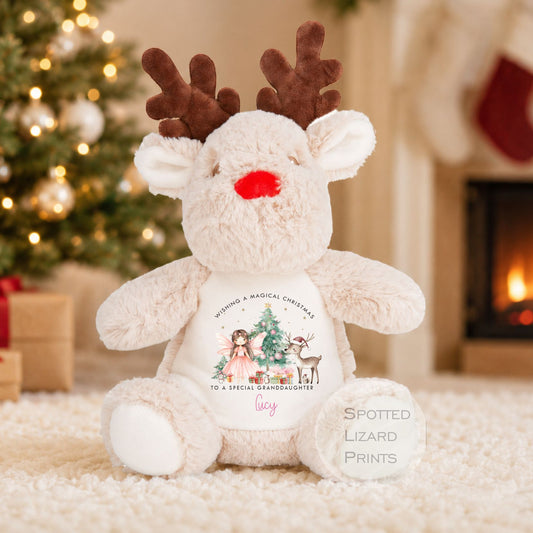 Personalised Christmas Reindeer Teddy, First Christmas Gift, Granddaughter, Niece, Daughter - Christmas Eve Box My First Christmas Teddy