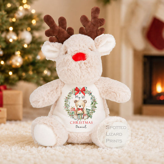 Personalised First Christmas Reindeer Teddy, First Christmas Gift, Baby 1st Christmas Keepsake - Christmas Eve Box My First Christmas Teddy