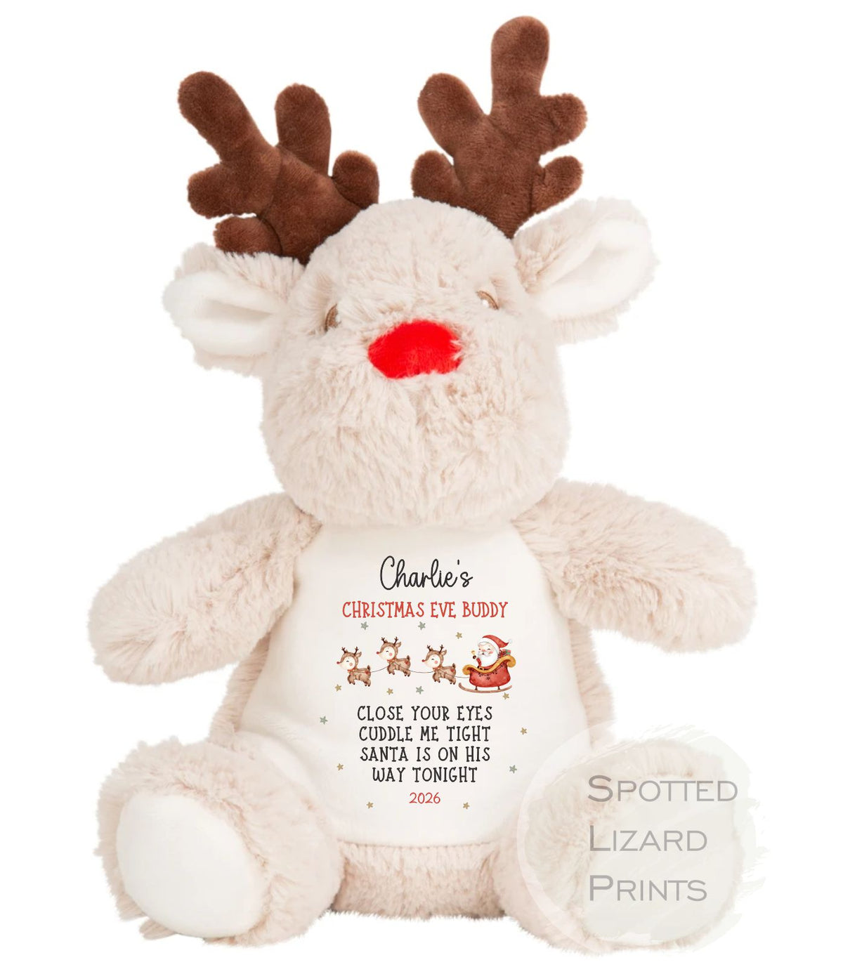 Personalised Reindeer Christmas Eve Box Filler Teddy Bear Plushie Present Keepsake - Christmas Eve Buddy - First Christmas gift