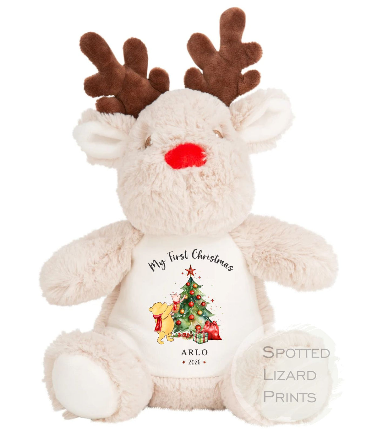 Personalised Teddy Christmas Reindeer | Babys First Xmas | 1st Christmas Keepsake | Xmas Eve Gift | Soft Toy Winnie the Pooh Christmas