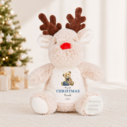 Personalised First Christmas Reindeer Teddy, First Christmas Gift, Baby 1st Christmas Keepsake - Christmas Eve Box My First Christmas Teddy