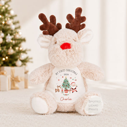 Personalised Teddy Christmas Reindeer | Babys First Xmas | 1st Christmas Keepsake | Xmas Eve Gift | Soft Toy Cute Santa