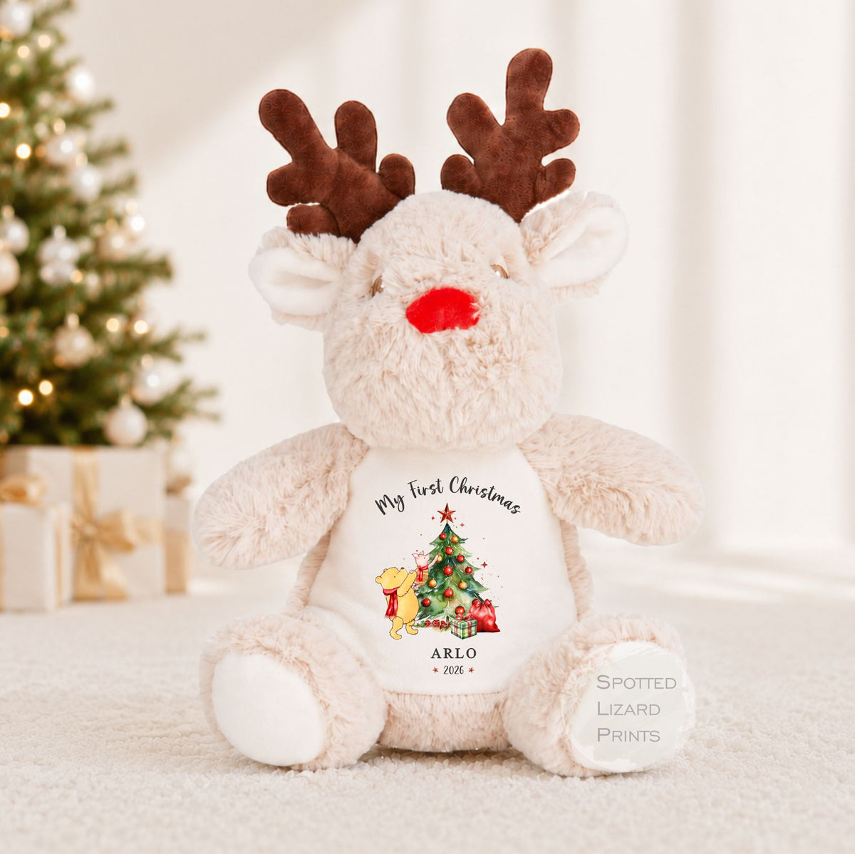 Personalised Teddy Christmas Reindeer | Babys First Xmas | 1st Christmas Keepsake | Xmas Eve Gift | Soft Toy Winnie the Pooh Christmas