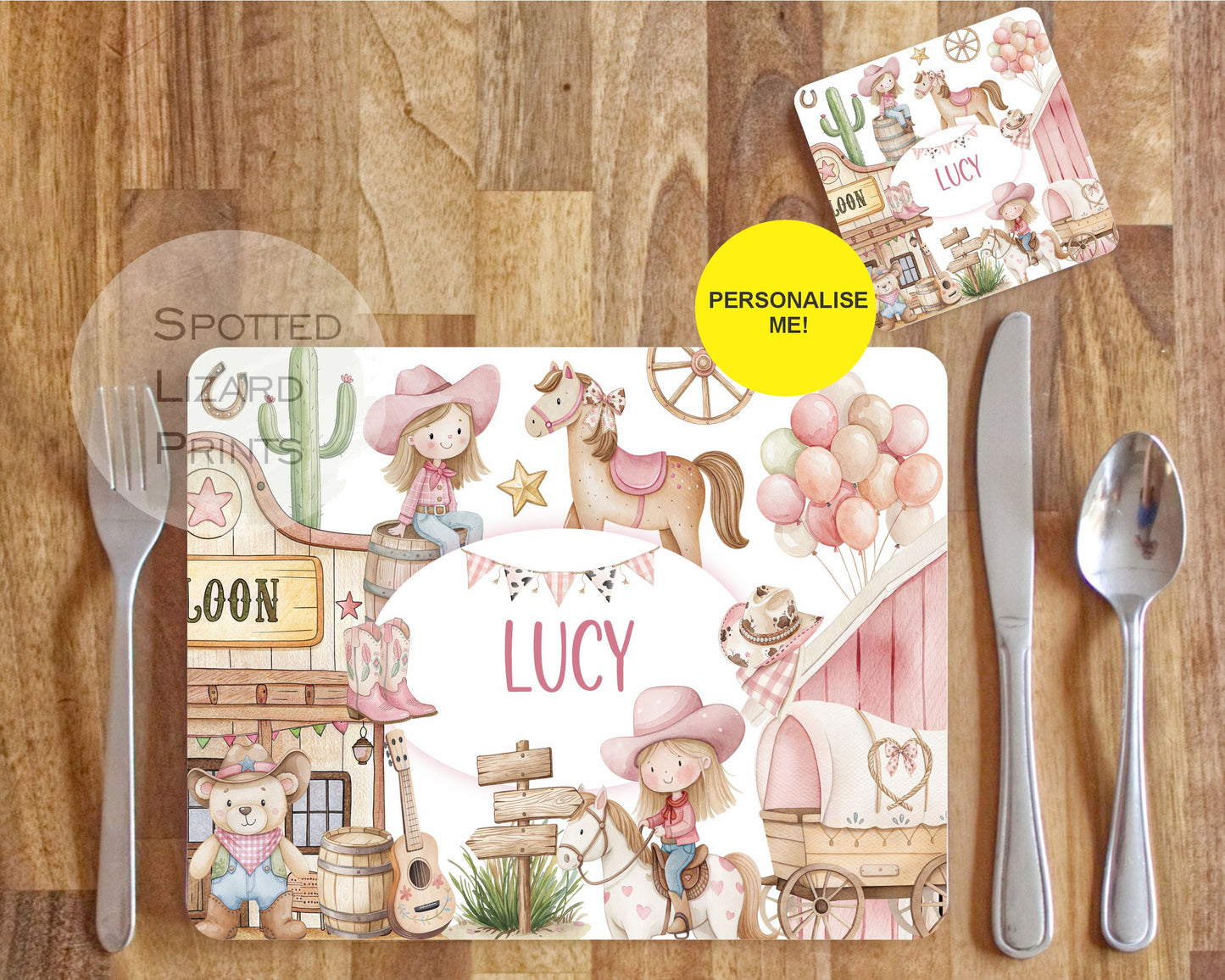 personalised children's placemat and coaster