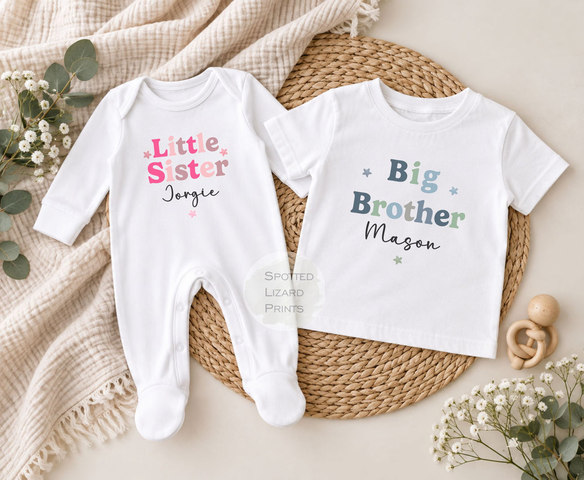 Personalised Pastel Big Brother, Big Sister, Little Brother, Little Sister, T-Shirts for Kids - Pregnancy Announcement Gift