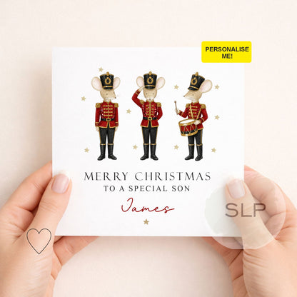 Personalised Son or Grandson Christmas Card | Soldier Mice