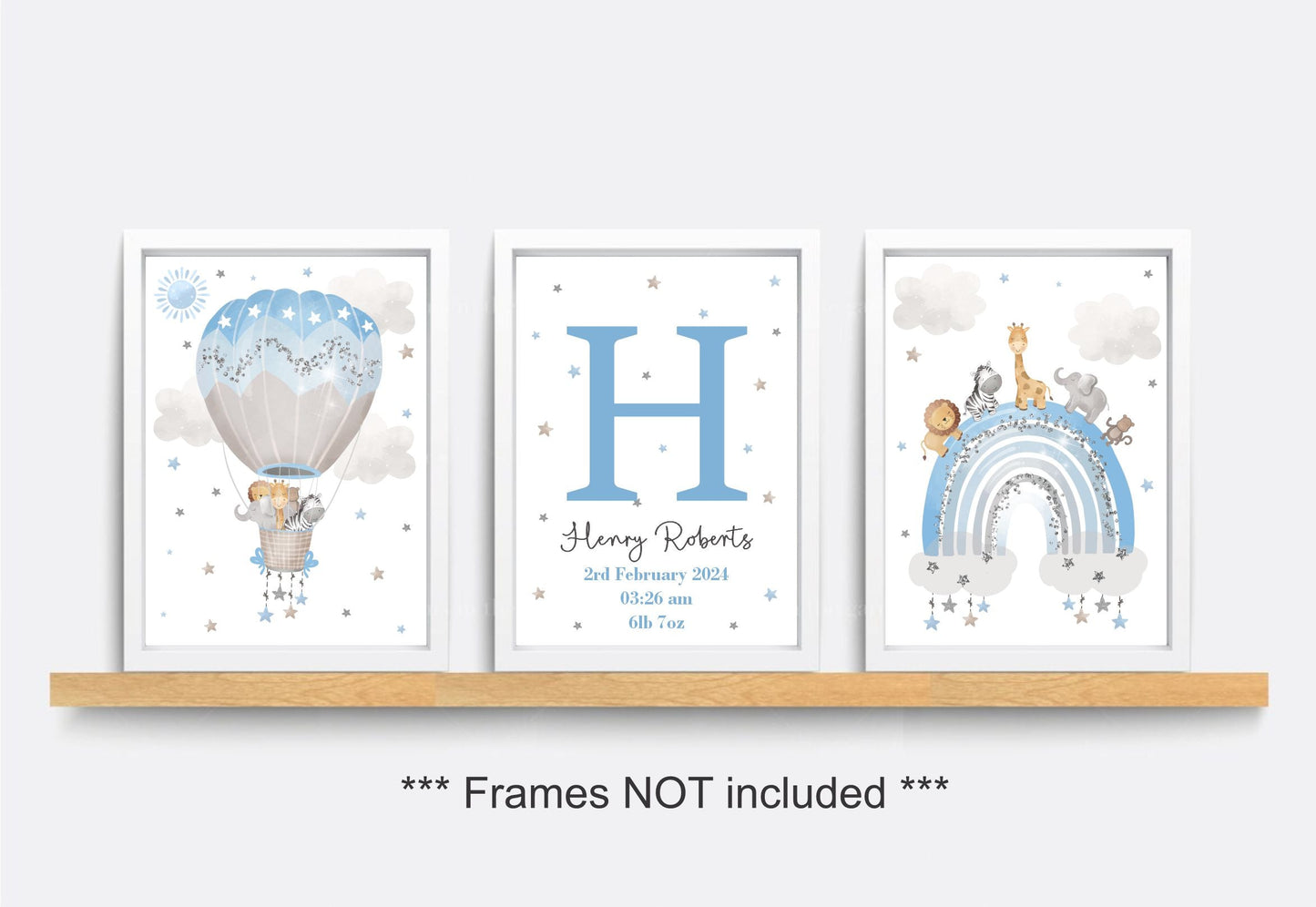 nursery wall print set personalised with cute animals