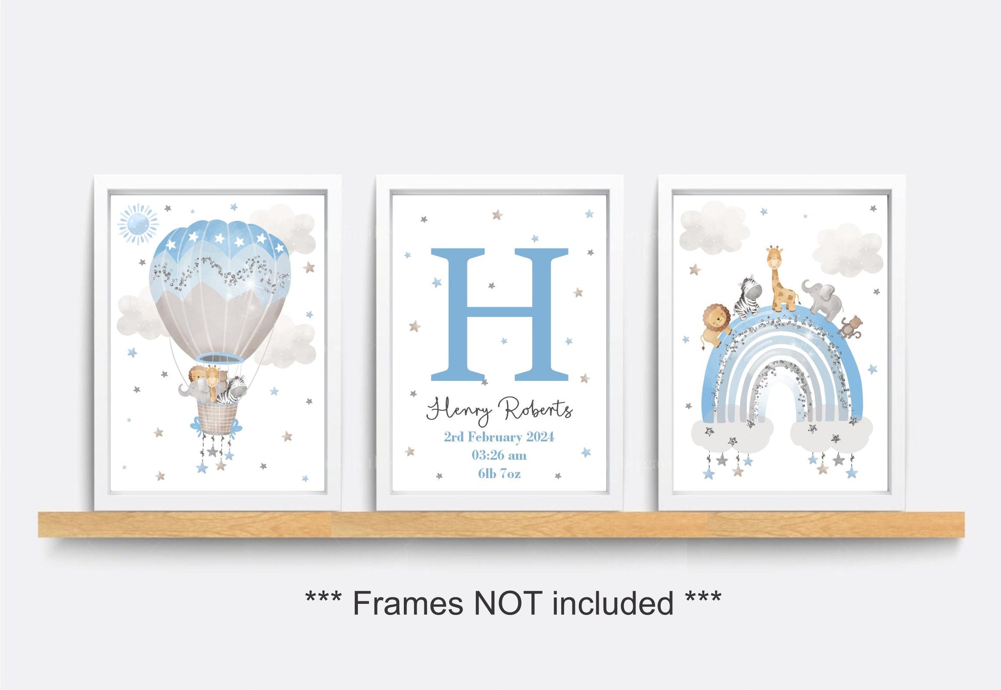 nursery wall print set personalised with cute animals