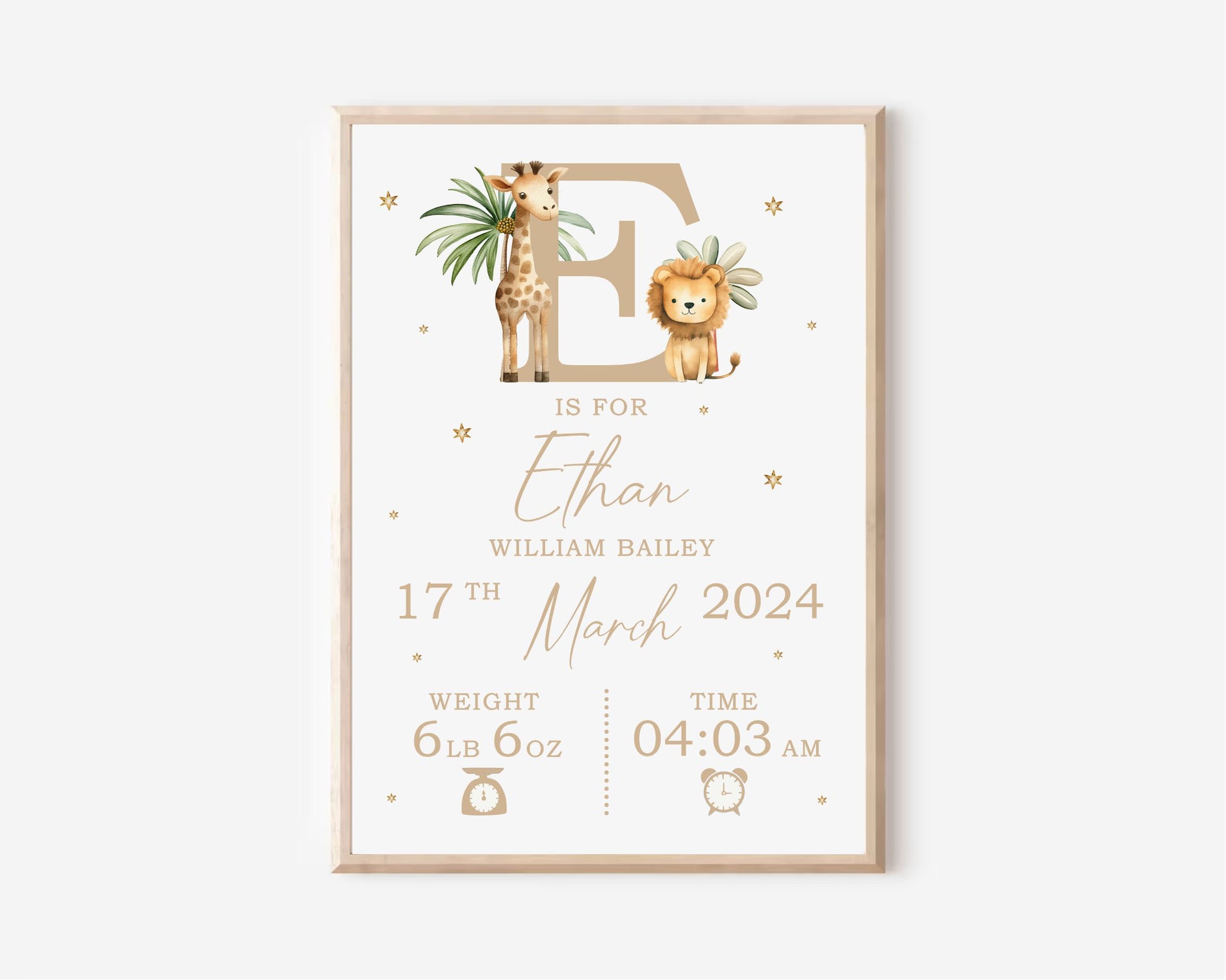 cute animals personalised baby nursery wall art